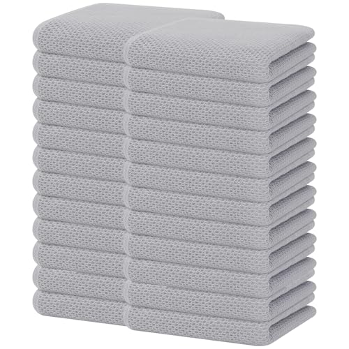 Image of Homaxy 100% Cotton Waffle Weave Kitchen Dish Towels, Ultra Soft Absorbent Quick Drying Cleaning Towel, 13 x 28 Inches, 24-Pack, Light Gray
