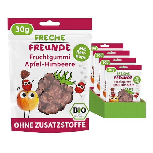 FRECHE FREUNDE Bio Fruchtgummi Apfel-Himbeere mit Reispops, fruchtig-süßer Snack für Kinder, glutenfrei, vegan, 20er Pack (20 x 30g)