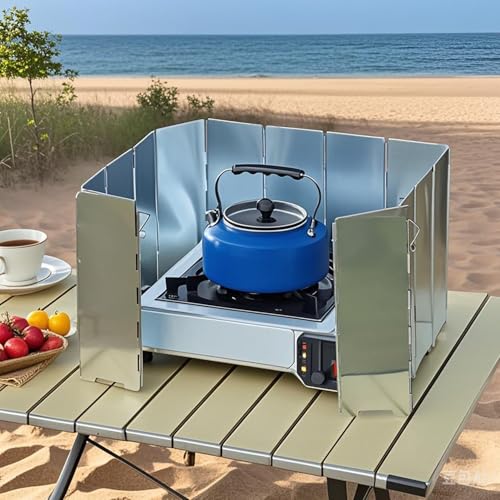 Outdoor Stove Windscreen Ultra light Aluminum foldable Camping Stove Windshield with Carrying bag for Butane Stoves Picnic (16 Plates)