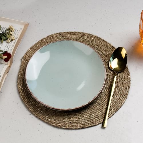Image of The Earth Store Glossy Mint Marble 7 Inch Ceramic Quarter Plates Set of 2 | Microwave & Dishwasher Safe Plate | Half Plate for Dessert, Snacks, Dinner | Snack Plates for Gifting, Daily Use