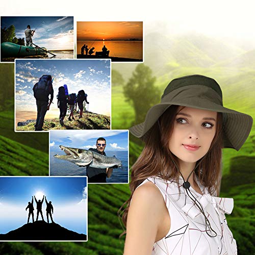 Yoyeah Upf 50+ Wide Brim Sun Protection Hat Outdoor Mesh Sun Hat Windproof Fishing Hats Army Green #TOP6