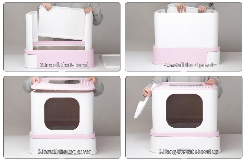 RIZZARI Stainless Steel Cat Box: Large for Cats Up to 45 lbs - Covered Odor Control Enclosure with Easy Clean - Teflon Non-Stick Coating - Pink - Anti-Splash Design for Multi-Cat Families Apartments - image 8