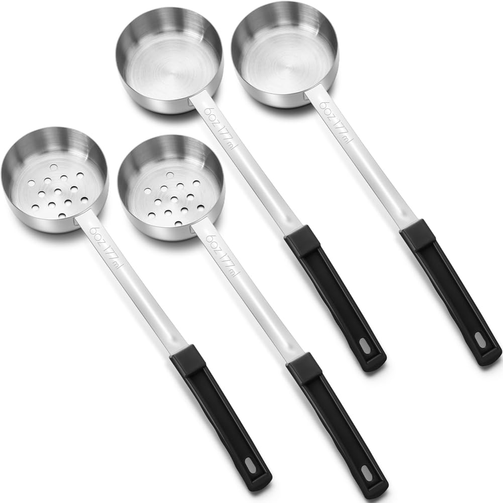 Osmond 4 Pcs Portion Control Serving Spoons Portion Control Spoons Ladle Spoon, Slotted and Unslotted Portion Scoops 6oz
