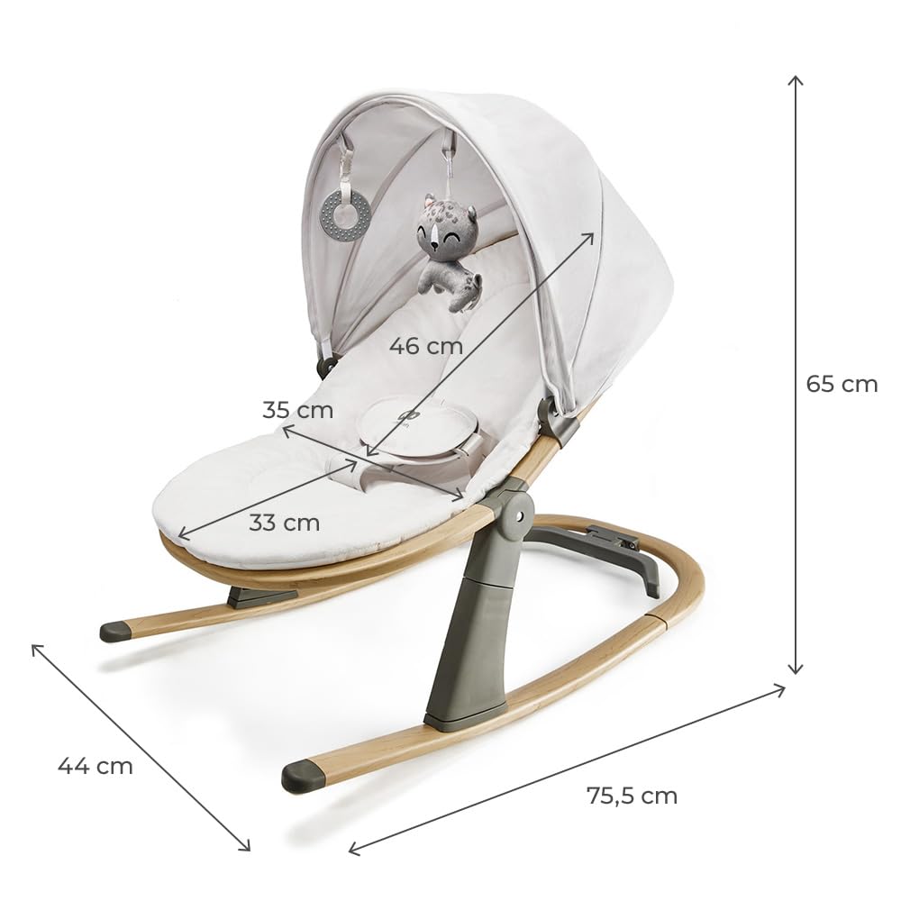 Kinderkraft ELSU Transat Bébé 2en1 evolutif, 0-9kg, Balancelle dès la naissance, Moustiquaire, Avec 2 jouets, Légère et pliable, Harnais de Sécurité, Gris