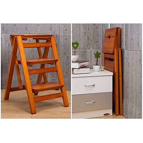 Escalera de madera maciza y taburete premium de 3 peldaños multiusos 4