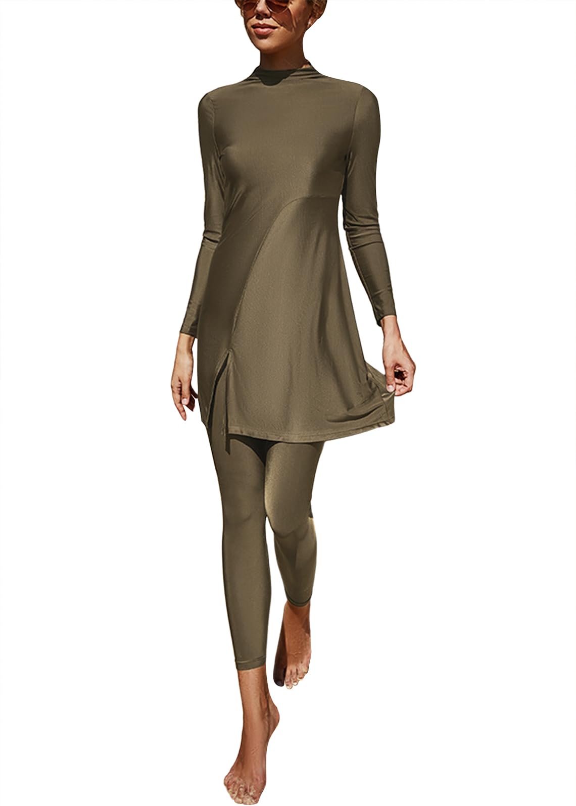 shownicer Costume da Bagno Musulmano Donna Manica Lunga Burkini + Pantaloni da Nuoto Islamico 2 Pezzi Costume da Bagno Copertura Completa Modesto Swimsuit Beachwear