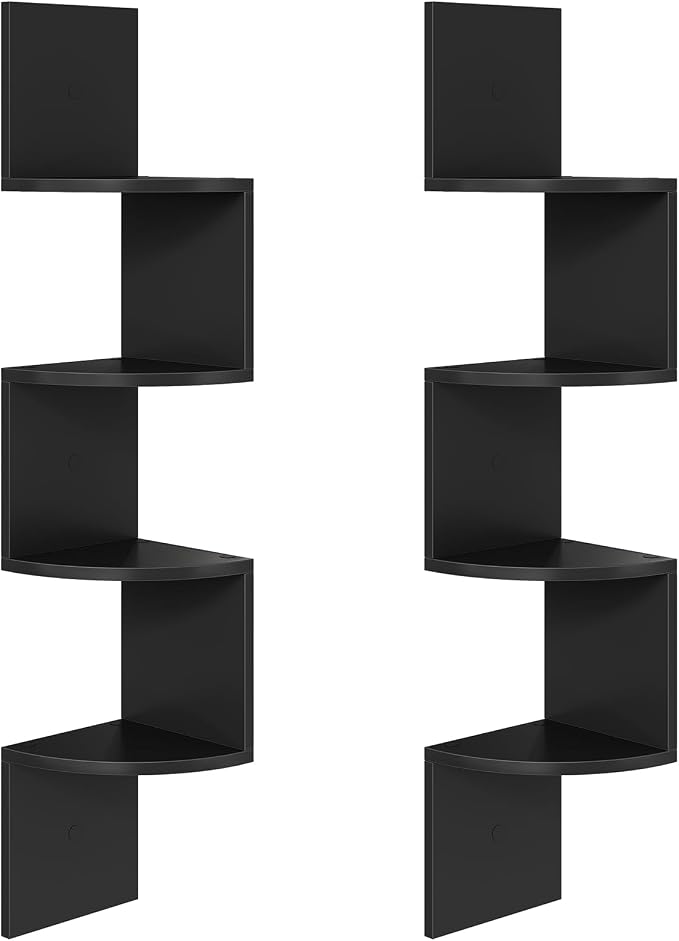 HOOBRO Corner Shelf, Set of 2 Floating Corner Shelves, 4-Tier Wall-Mounted Corner Bookshelves for Living Room, Bedroom, Bathroom, Home Office Decor, Black BK25BJP201