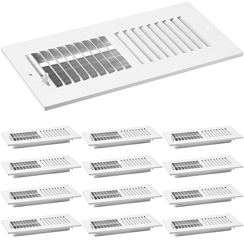 Zonon 12 Pcs 4 x 10 Inch (Interior Size) air Vent Cover Ceiling Register Grill Duct Opening Air Supply Diffuser 2 Way Steel Sidewall Ceiling Vent Covers Inlet Manual Adjuster for Home, White