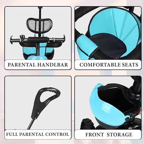 Image of Tricycle 1 Years to 5 Years with Removable Safety Guard and Parental Control Back Side Push Handle with Rubber Tyre for Kid's CR07 (Blue 4)