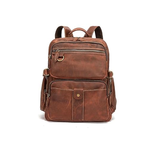 [BSKUAJH] Casual Brown Backpack Computer Bag Top Layer Crazy Horse Leather Cowhide