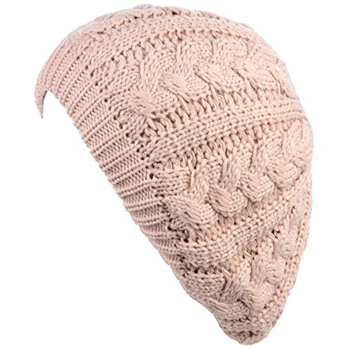 BYOS Women's Winter Fleece Lined Urban Boho Slouchy Cable Knit Beret Beanie Hat