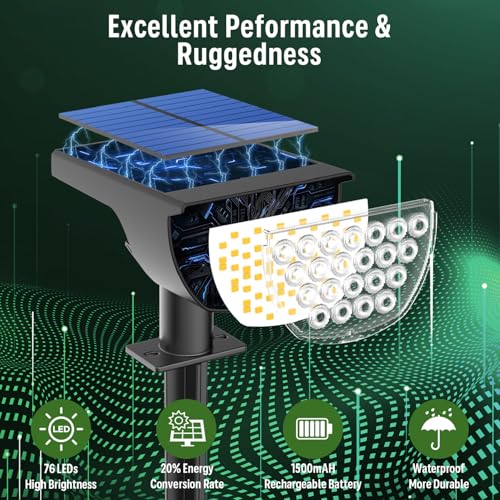 GKGG Solar Lights Outdoor Waterproof IP65, 76 LED 3 Lighting Modes Solar Spot Lights Outdoor Yard Garden Landscape Pathway (Cool White, 4 Pack) thumbnail 3
