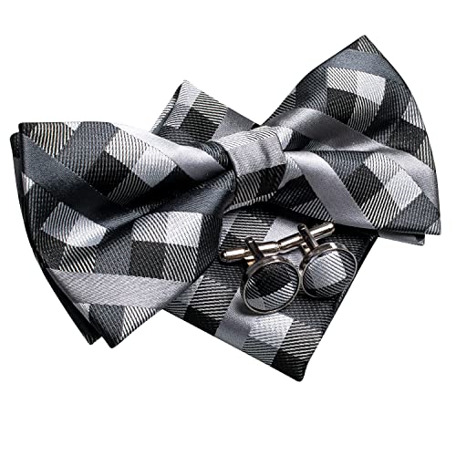 Image of Hi-Tie Bow Ties for Men Pre-Tied Pocket Square with Cufflinks Mens Bowtie Sets for Wedding Formal Party