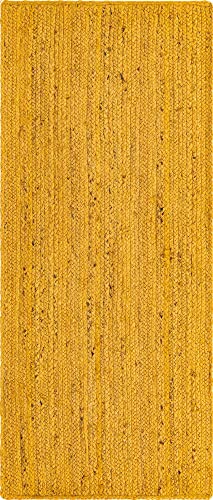 Image of Unique Loom Braided Jute Collection Area Rug - Dhaka (2' 7 inch x 6' 1 inch Runner, Yellow)