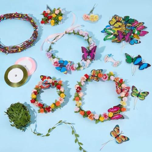 OLYCRAFT 32 Set Flower Crowns Making Kit 299Pcs Butterfly Floral Headband Makings Kit DIY Flower Crowns Making Kits Make Your Own Flowers Crown Kits for Women Birthday Party Arts Festival Decorations by OLYCRAFT - Used condition - Image 4