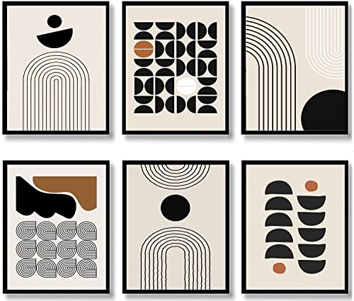 Quzenu Mid-Century Modern Minimalist Wall Art - Unframed Geometric Abstract Canvas, Neutral Boho Decor for Living Room, Bedroom, Bathroom