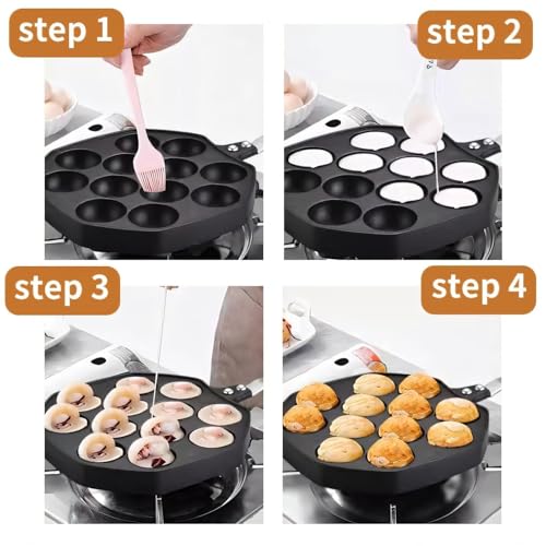 Foto von Takoyaki Pfanne Grillpfanne 12 Löcher 4cm Loch Antihaft Gusseisen Oktopus Pan Mit Abnehmbarem Griff, Poffertjes Pfanne, Poffertjes Maker, Halbkugel-Takoyaki-Maker Mit Drehstäben