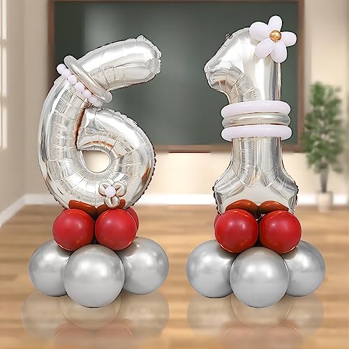 Image of 40 Inch Silver Number Balloons, Helium Mylar Foil Number Balloons for Birthdays, Number 6 Balloon for Party Wedding Bachelorette Birthday Bridal Shower Anniversary Celebration Party Decorations