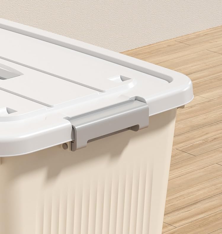 Image of Ash & Roh Plastic Storage Box /Bin /Container with Locking Lid - Sturdy and Versatile Home Organizer, Available in Multiple Size. (1, CREAM, medium 25cm X 34 cm X 18 cm)
