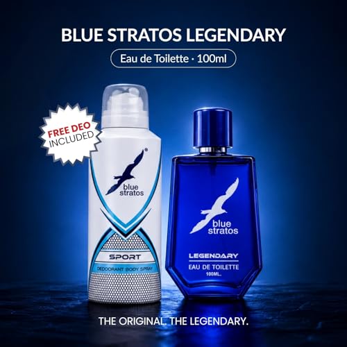 Image of Blue Stratos Legendary Eau de Toilette for Men 100ml | Free Deodorant Included | Fougere Perfume with Citrus, Lavender & Woody Notes | Long-Lasting Heritage Fragrance Since 1974