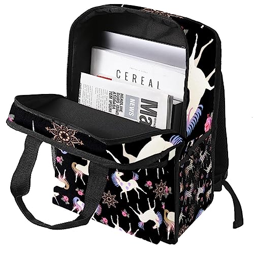 Sac à dos garçon licorne mystérieuse rose noir et multicolore