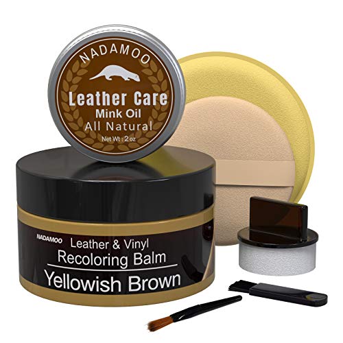 NADAMOO Yellowish Brown Leather Recolor Balm with Mink Oil Leather Conditioner, Leather Repair Kits for Couches, Restoration Cream Scratch Repair Leather Dye For Vinyl Furniture Car Seat, Sofa, Shoes
