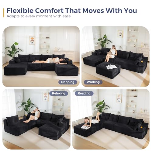Image of MAXYOYO 132 inch Giant U-Shaped Modular Sectional Couch, Modern Boneless Couch for Living Room, Sofa in A Box, Oversized Sofa with Deep Seat, No Assembly Required, Black