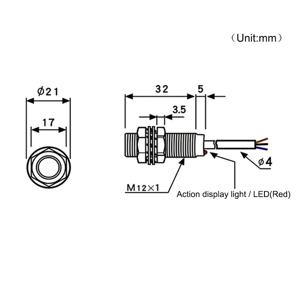 NJK-5002C Hall Effect Sensor M12 Proximity Switch NPN NO 3 Wires Detection Approach Switch 10mm Normally Open (4 Pack) — Amazon image 5