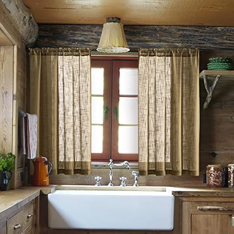 Brown Rod Pocket Semi Sheer Curtains 36x48 Inch Cover