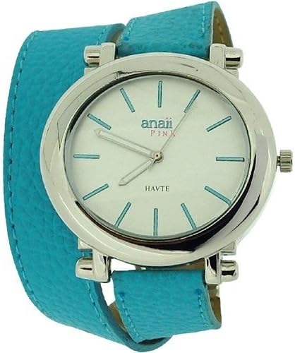 Anaii Pink 'Haute' Silver Tone & Light Blue Extra Long PU Strap Watch AP548