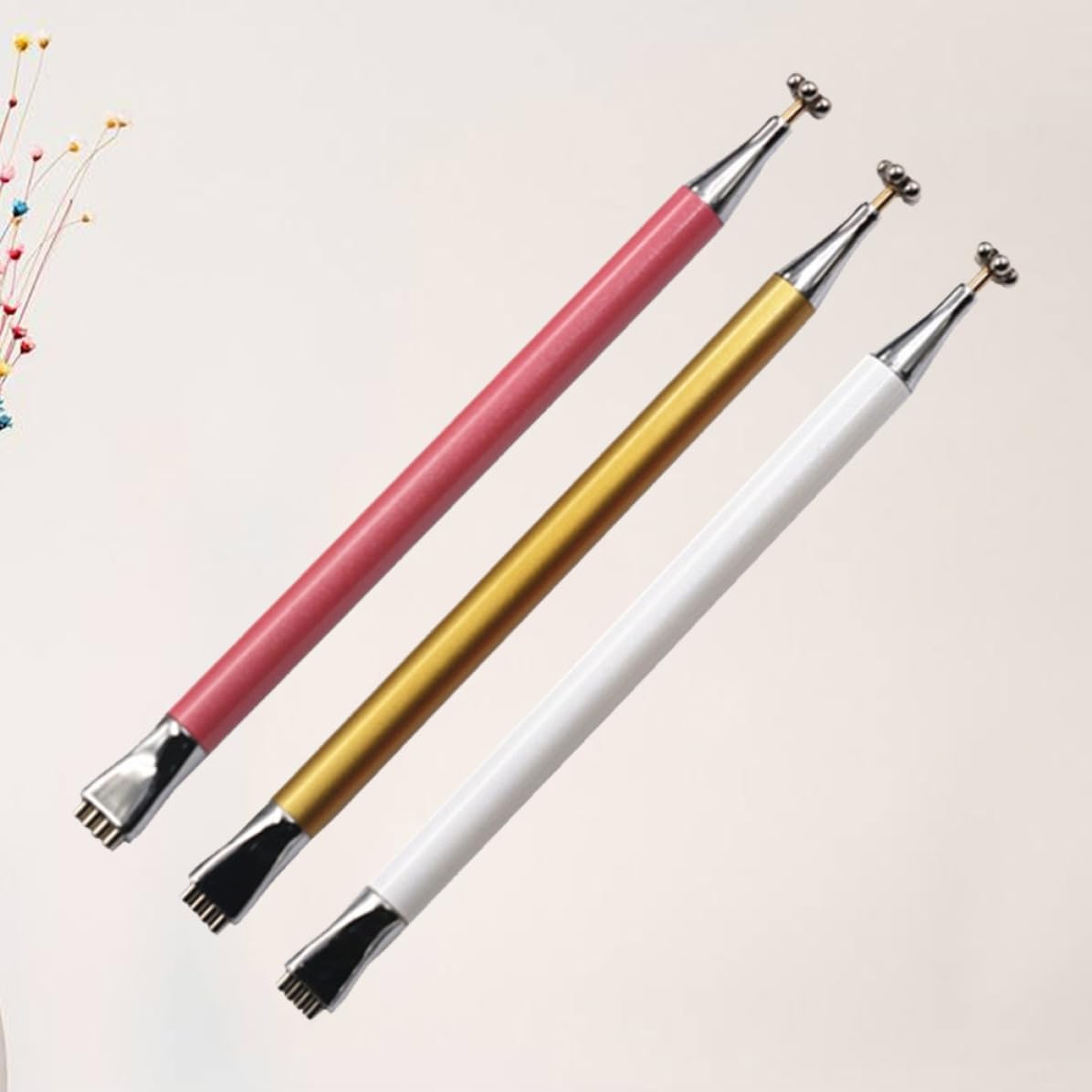 3pcs Double Head Flower Design Magnetic Manicure Pens Lightweight Nail Art Magnetic Sticks for Cat Eye Gel Polish Suitable for Homes and Professional Salons