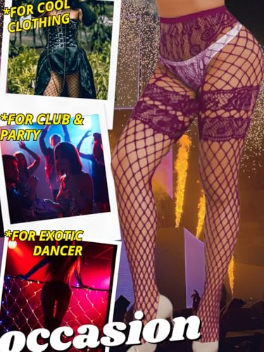 Image of ChiaoLezhee Sexy Wide Fishnet Tights, Floral Lace Garter Stockings For Women, Fishnets Fish Net Fits 0-18