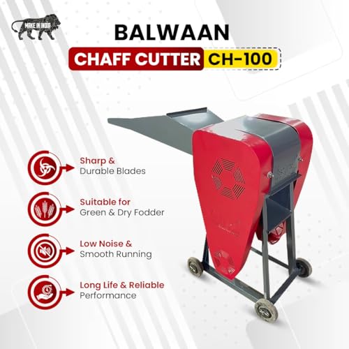 Image of Balwaan Krishi Electric Chaff Cutter, 1HP Motor, Blades Made with Stainless Steel, 300-500kg Production Capacity for Grass Cutting, Low Noise & Low Maintenance Chaff Cutter, Fodder Cutter CH-100