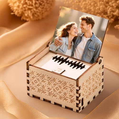 Smile lab Personalized Digital Music Box Custom Wooden Photo Music Box with Text Customized Any Song Tune or Voice Recording Perfect Anniversary Valentines Day Gift for Couples & Loved Ones