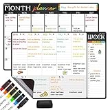 Magnetic Dry Erase Monthly & Weekly Calendar - 17"x12" Monthly & Weekly Planner for Fridge - 6 Extra
