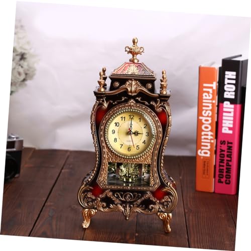 VOSAREA Horloge De Bureau Vintage Style Européen 18 Cm Plastique Rouge Brun Cloche Musicale Décoration Salon Bureau Décor Archaïque