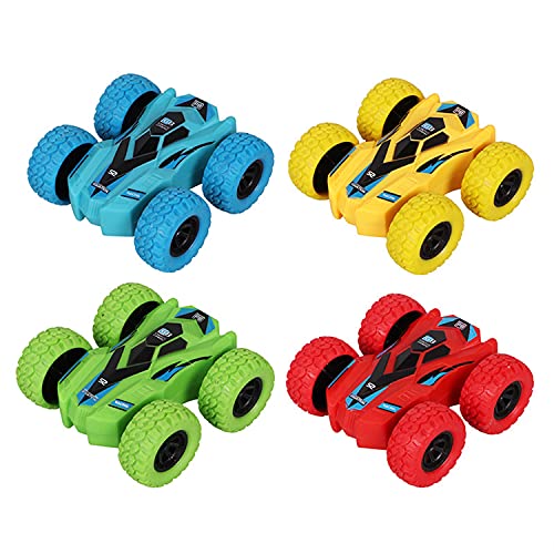Pull Back Cars Double-Sided Friction Powered Vehicles Flips Shockproof Inertia Cars Pull Cars For Boys Girls Toddler Birthday Gift Age 3+ Years Old(4Pcs) #TOP14