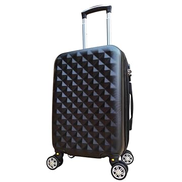 Mala de Viagem de Bordo com 2 Zíper, extensível com rodas 360° Capacidade 10kg (PRETO DIAMANTE, 55X35X25)