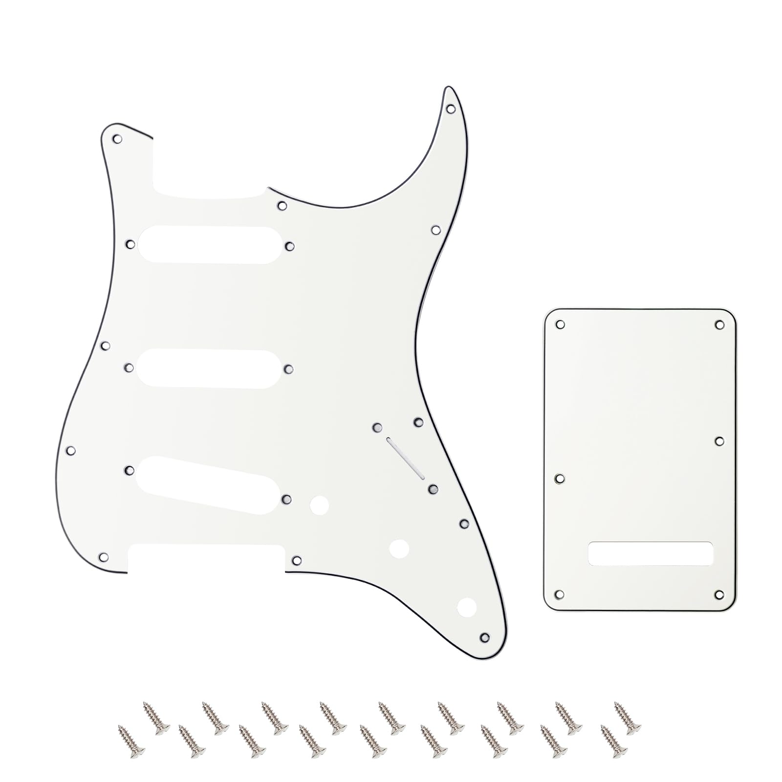 Banworks 3 Ply Strat SSS Pickguard 11-Hole Pickguard Scratch Plate with Backplate 6-Hole Trem Tremolo Cover Set for USA/Mexican Modern Style Standard Stratocaster ST JT/HB-08 Vintage White