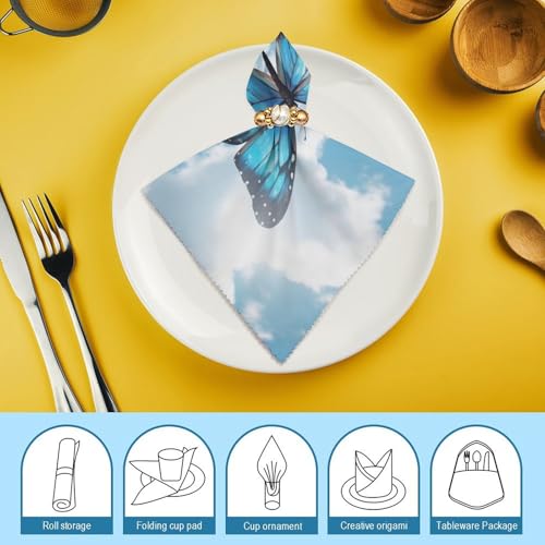 Servilletas de Tela Azul con Mariposas y Nubes 4 unidades miniatura 7