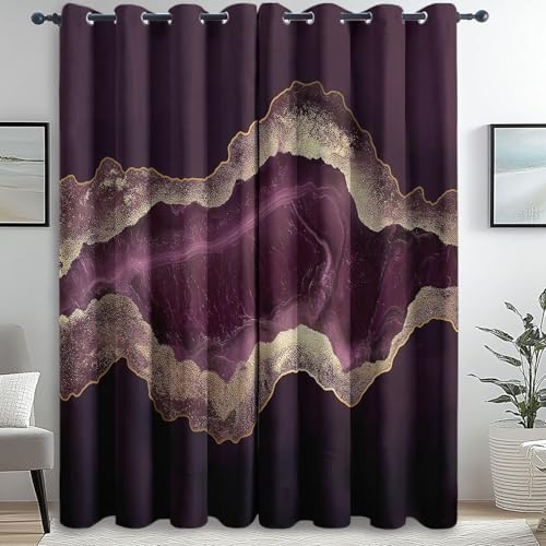 Genérico Cortinas Opacas, 140An x 280Al cm (2 Paneles) para Salon Dormitorio Modernas, Lujo Mineral Textura Estampadas Púrpura Dorado Cortinas Opacas térmicas aislantes del frío y el Calor