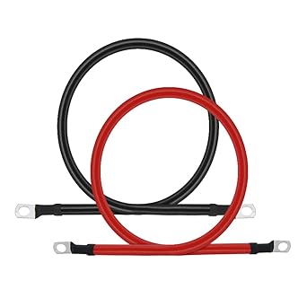 2 AWG Battery Cable 3FT 2 Gauge Pure Copper Battery Inverter Cables with 3/8 in Lugs Both Ends Power Inverter Wire Set for Automotive Solar Power Inverter Marine Boat RV Car Motorcycle 3FT