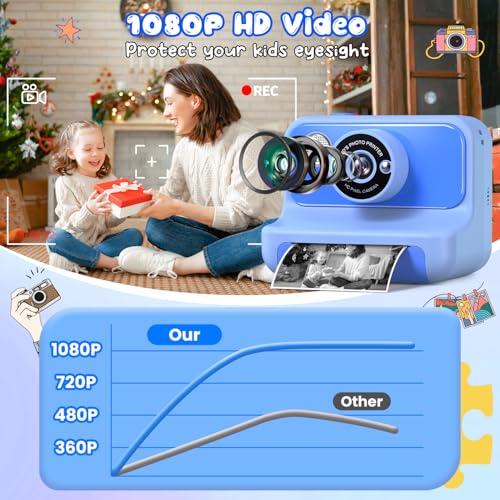 Image of Kids Camera Instant Print, Christmas Birthday Gifts for Girls and Boys | Kids Camera with 32GB Card, Toddler Toy Camera for 3-12 Years Old, Blue