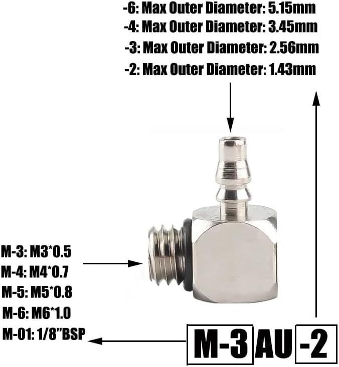 Hose Elbow Pipe Connector, Adapter Fittings, 5PCS Brass Kit - M3-M6 Thread To 2-6mm Tube Pneumatic Barb Adapters For Air/Vacuum(M32mm Brass)