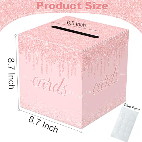 Image of JCTHKUKU Pink Card Box for Party, 8.7 inch Rose Dot Gift Cards Receiving Box Holder for Wedding, Bridal Shower, Graduation, Birthday, Retirement, Baby Shower, Anniversaries Party Decorations