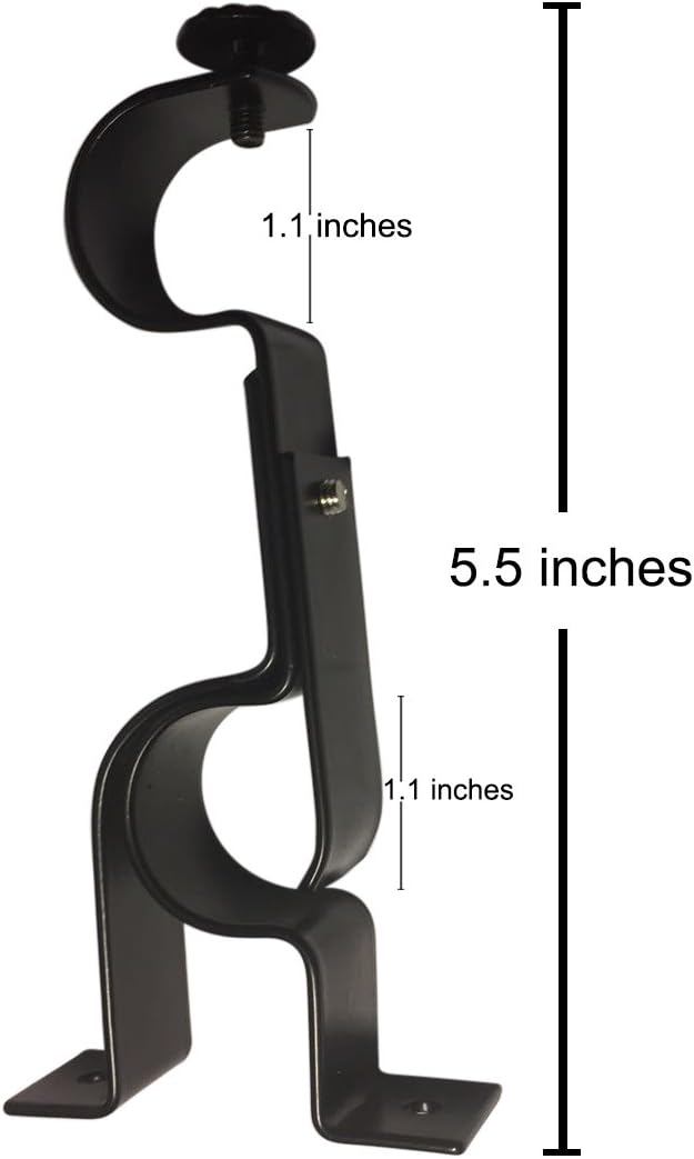TEJATAN Double Curtain Rod Brackets (Set of 3, Black)