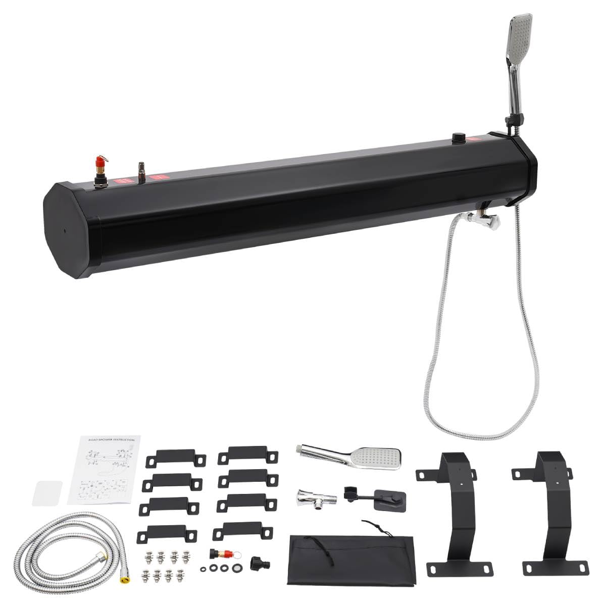 4.8 Gallon Self-Pressurized Water Tank for Camping Showers, Portable Solar Heated Road Shower for Trucks, SUVs, and Off-Road Vehicles, Ideal for Overlanding and Outdoor Activities