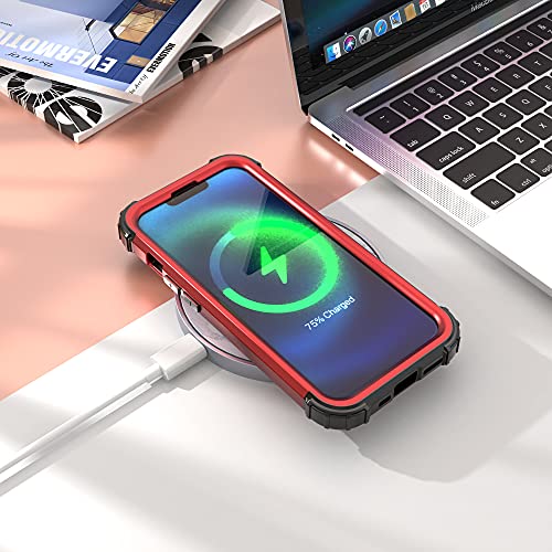 Idweel Iphone 13 Case With Tempered Glass Screen Protector, Hybrid 3 In 1 Shockproof Heavy Duty Protection Hard Pc Cover Soft Silicone Rugged Durable Bumper Full Body Cover For Iphone 13 6.1", Red #TOP5