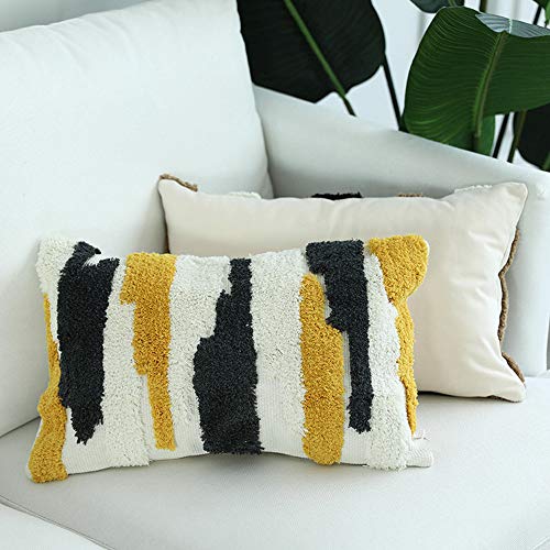 MOCOFO Housse de Coussin imprimée tuftée de Style Nordique pour Chaise de Salon, canapé (Gris et Jaune, 30 x 50 cm) Cover