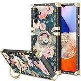 HoneyAKE for Samsung Galaxy A14 5G Square Case for Women with Ring Stand Holder Floral Luxury Soft T